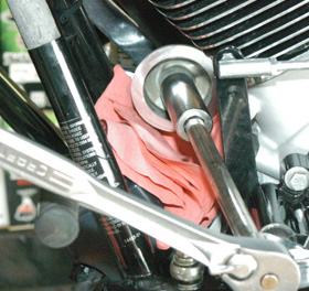 Oil filter bracket being
removed